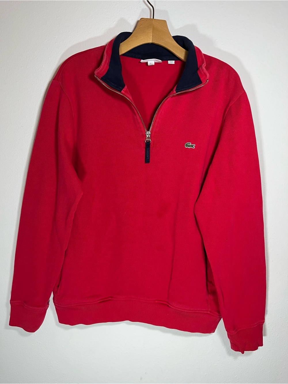 Lacoste Men's Red Half-Zip Pullover with Navy Trim XXL